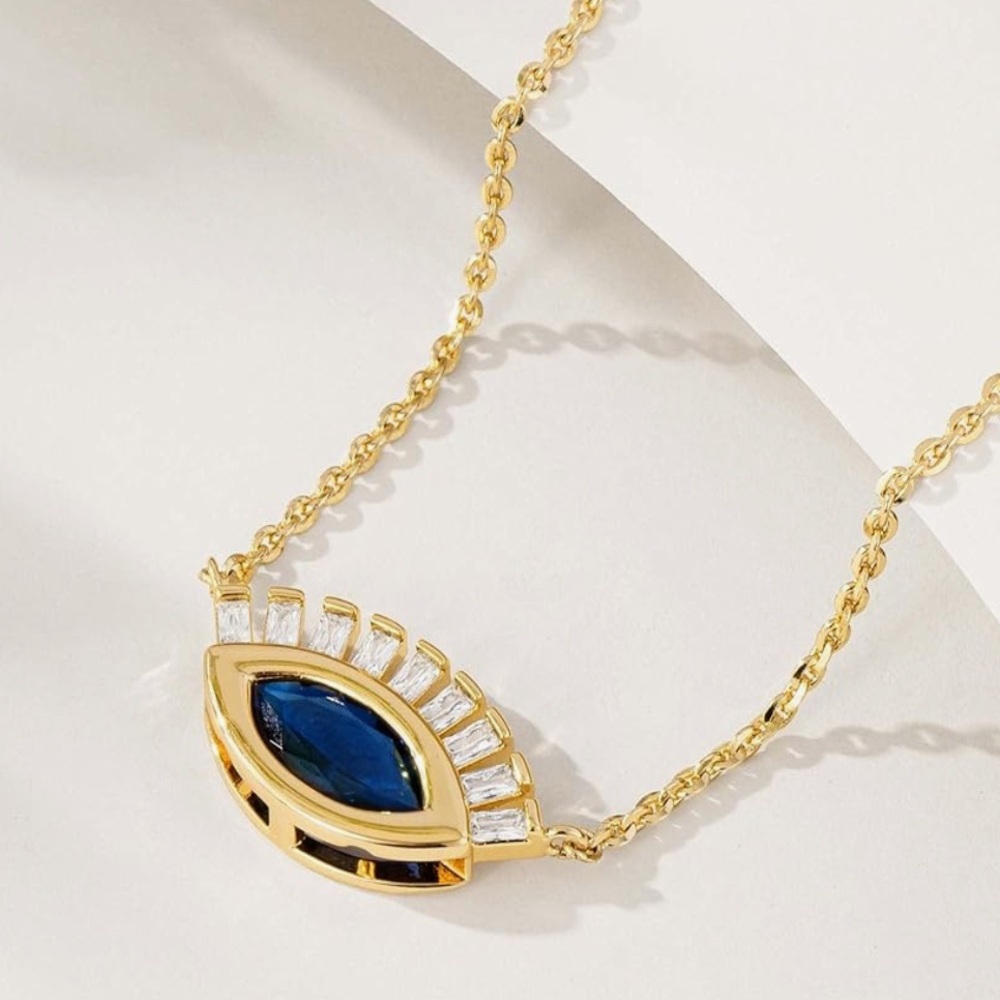 14K Gold Plated Blue Cubic Zirconia Sparkling Necklace